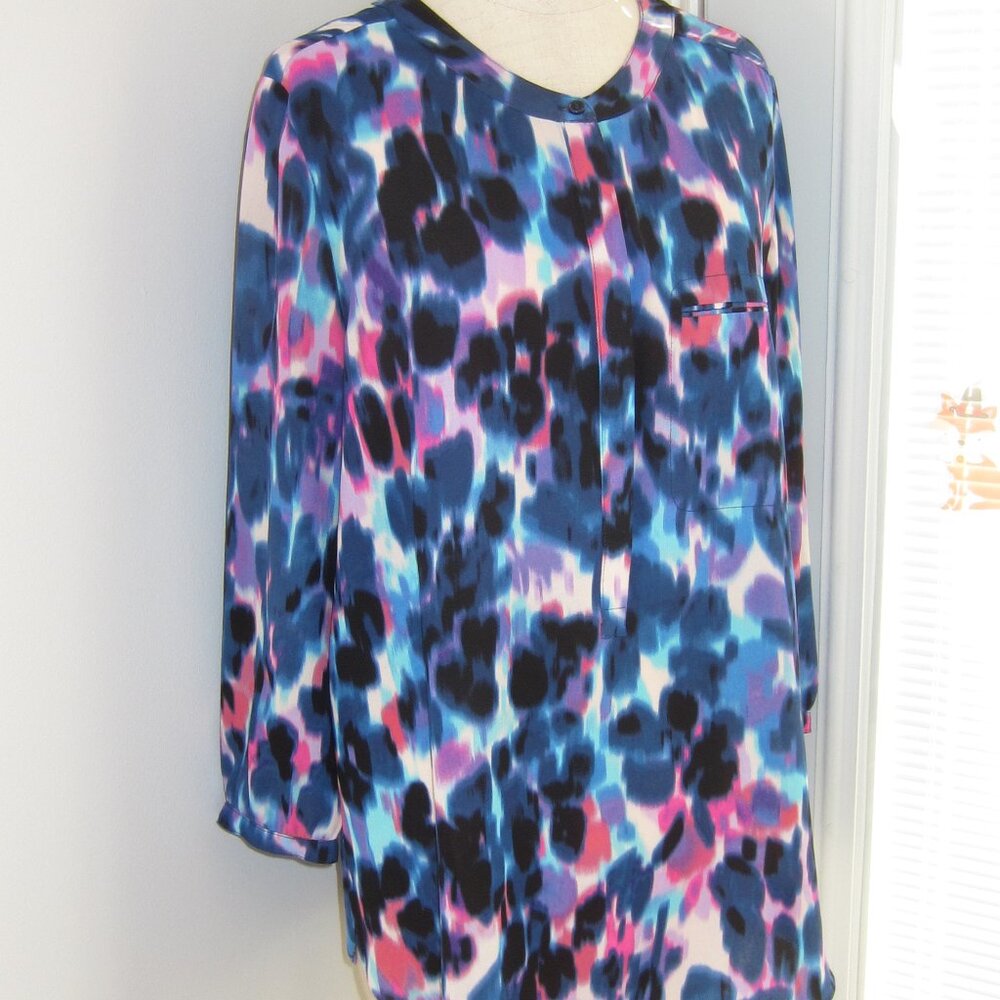 NYDJ Chiffon Blouse Sz M~Blue Print Blouse Sz M